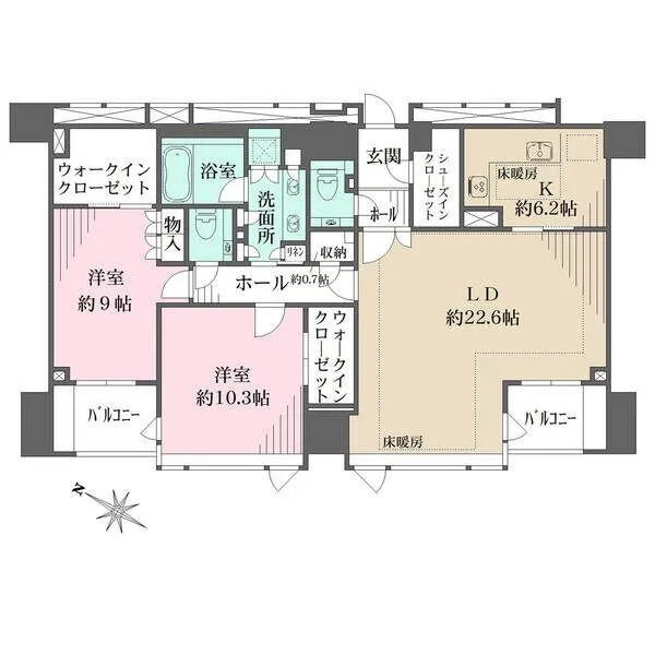 フォルム内藤町 20帖超えの広々としたリビングダイニング。南西向きのため陽当たり良好で新宿御苑が望めます。