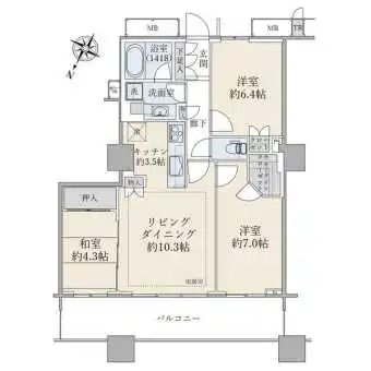 ３階／北西向き／７０．７９平米／３ＬＤＫ