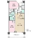 グローリオ笹塚 約14.4帖のLDKを中心に、5帖の洋室を2部屋配置した使い勝手の良い2LDK。