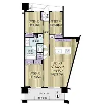 ３ＬＤＫ、専有面積８８平米、南向き、室内リフォーム予定のお部屋