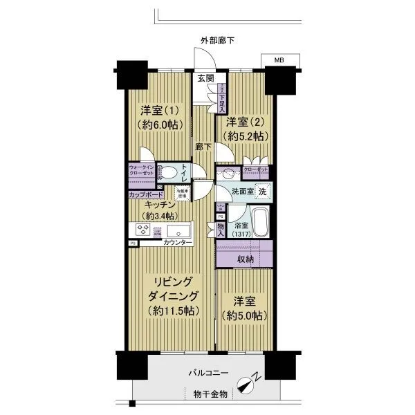 ファインシティ東松戸モール＆レジデンス ３ＬＤＫ、専有面積６８m2、８階部分、南東向きのお部屋
