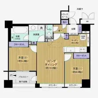 ２ＬＤＫ、５８m2、眺望良好な１２階部分のお部屋です