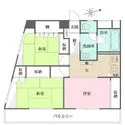 世紀コーポ大森東 南東向きバルコニーが2室に跨り、陽当り・通風良好。キッチンと洋室は一体利用可能。全居室収納付きです。