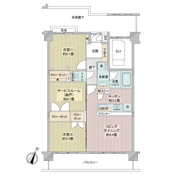 グランシャリオ横濱鶴見 リビングと各居室が縦長ではなくワイドな設計
