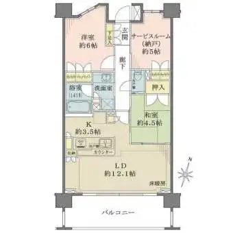 S=サービスルーム(納戸)/2階部分の南向き住戸。LDに和室が隣接しており、一体利用も可能です。