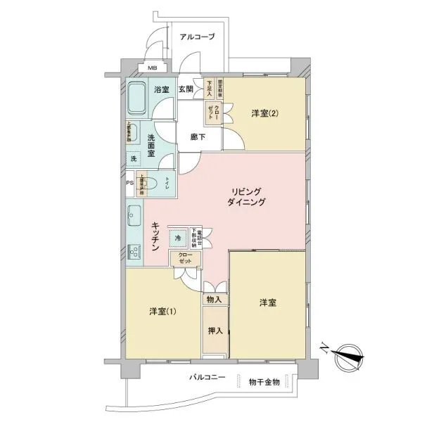 マイキャッスル小豆沢公園 3LDKタイプ角部屋　南西×南東方向