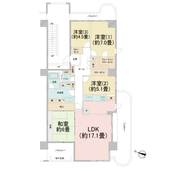 リジェンヌ京町２号棟 99.96m2　4LDK　角部屋