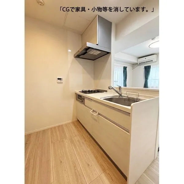 ダイアパレス三ノ輪 開放感のある対面キッチンで、リビングとの一体感を感じながら快適に料理ができます。家具消し加工済