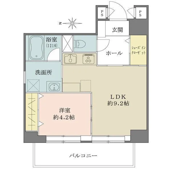 藤和半蔵門コープ LDと洋室がバルコニーに面した間取り。洗面室にも窓が有り通風良好です。シューズインクローゼット有り。