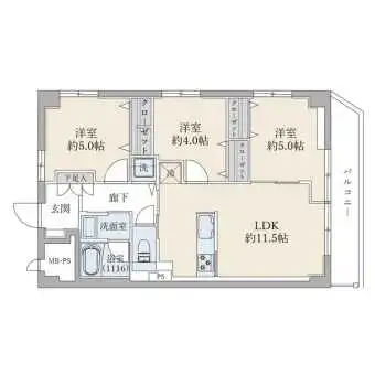 専有面積５９．２２平米／３ＬＤＫ／南向き角住戸
