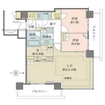 41階部分、2面バルコニー付きの角住戸。ウォークイン＆シューズインクローゼットなど収納豊富です。