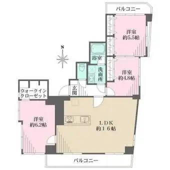 7階・4面バルコニー（東・西・南・北）につき、採光・通風・眺望良好な間取り