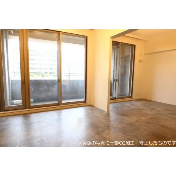 ヨコハマオールパークス 第四街区 <リビングダイニング+洋室>南東向きの明るいLDK※実際の写真に一部CG加工、修正したものです。