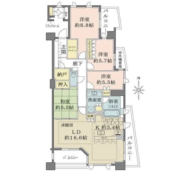 パークハウス高見ザ・レジデンス 陽当り良好な南東角住戸。3箇所のバルコニー付きです。ウォークインクローゼットなど、全居室収納有り。