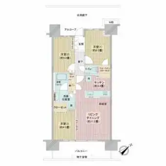 66.04m2の3LDK 南東向きのお部屋です！