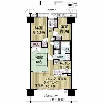 3LDK　専有面積68.92m2