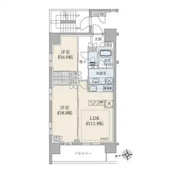 ３階部分／西向き角部屋／６６．３６平米（別途トランクルーム面積０．４０平米）／２ＬＤＫ