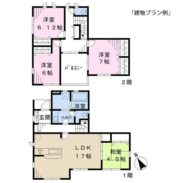 千葉市稲毛区天台３丁目 建物参考プラン：建物本体価格1620万円　1階57.13m22階48.44m2合計105.57m2