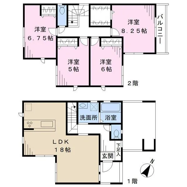 千葉市中央区港町 建物参考プラン：参考建物価格1900万・参考建物面積　1階45.36m2　2階59.53m2