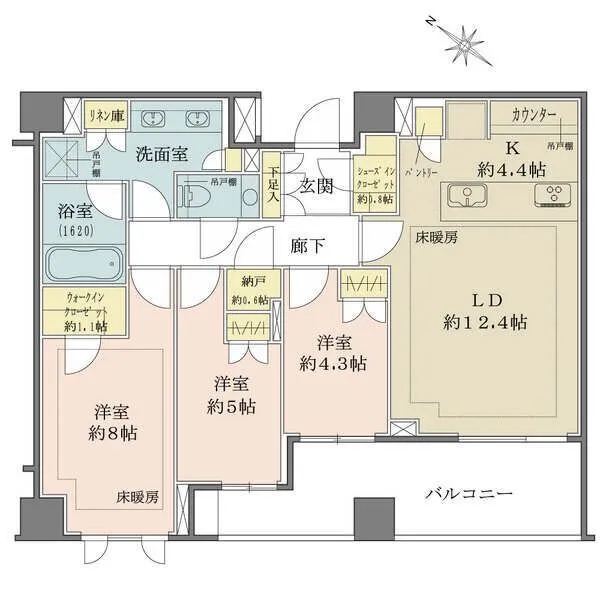 ザ・パークハウス千代田六番町 3LDK＋WIC（約1.1帖）＋SIC（約0.8帖）＋FS（約0.6帖）