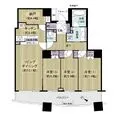 パークハウスプレシアタワー １０階部分、南西向き、専有面積８６m2、３ＬＤＫ＋Ｓの間取り
