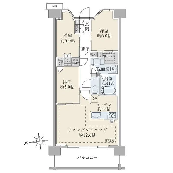 ブリリアシティ三鷹 【間取図】西向き／７３．０１平米／３ＬＤＫ＋ＷＩＣ＋納戸