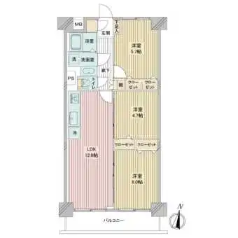 地上10階建最上階、南東向きの陽当たり良好な３LDK