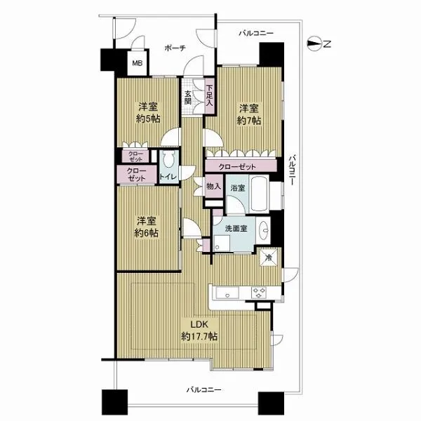 リーザス南千里 81.85m2、3LDKの北東角部屋、14階