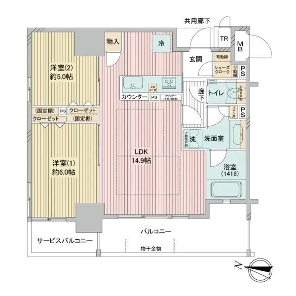 プレミスト靱本町 北西角部屋