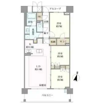 間取図　ＷＩＣ＝ウォークインクローゼット