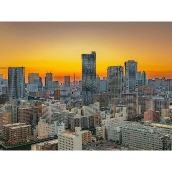 晴海アイランドトリトンスクエアビュータワー1号棟 眺望：夕焼けに染まる都心ビュー。夜は煌めく東京パノラマ（ズームなし）