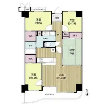 14階部分　南向き　4LDK　専有面積82.50m2