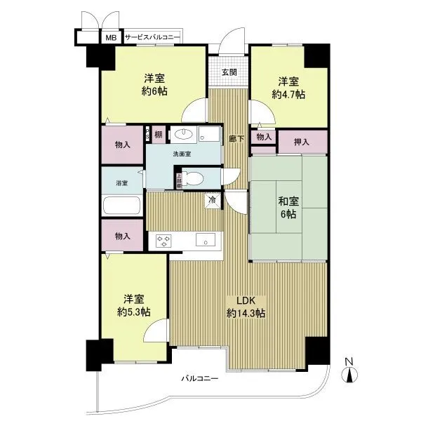 インテリジェントシティ 14階部分　南向き　4LDK　専有面積82.50m2