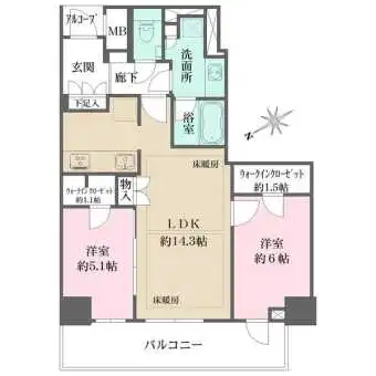 全居室バルコニーサイド設計。各洋室に設けられたウォークインクローゼットなど、全居室に収納有り。