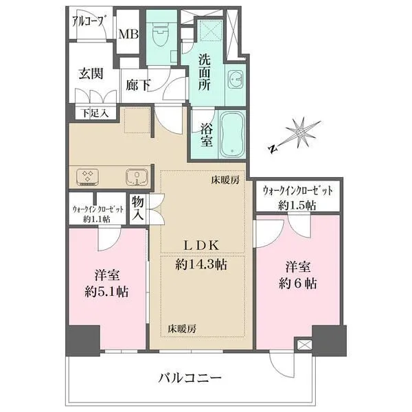 ザ・パークハウス神戸タワー 全居室バルコニーサイド設計。各洋室に設けられたウォークインクローゼットなど、全居室に収納有り。