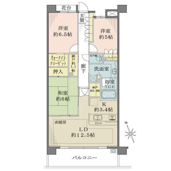 グランパスシティブリッサコート LD(12.5帖)には床暖房があります