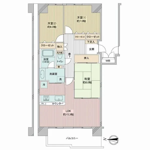 ルネ潮見 ８階、３LDK、７８．３６m2、室内状態良好です。