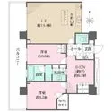 ザ・リバープレイスサウスタワー 3部屋がバルコニーに面し、眺望良好。ウォークインクローゼットなどの収納が豊富。約6.7帖DEN有り。