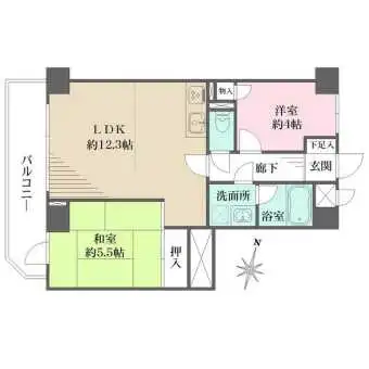 開口が広く採光に恵まれた住まいです。LDKと和室に跨るバルコニー付き。多彩に活用できる和室有。