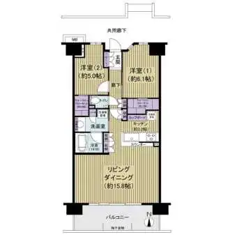 ２ＬＤＫ、７階部分、南向き、室内コンディション良好です