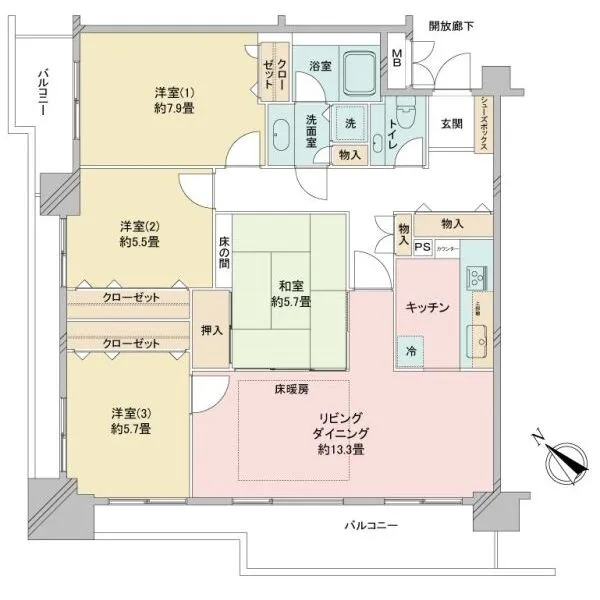 日本橋浜町Ｆタワー 専有面積95.86m2・4LDK