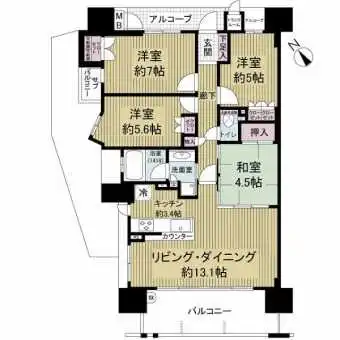 4LDK　専有面積82.67m2