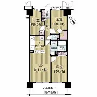 価格3120万円、専有面積69.30m2、間取り3LDK