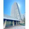 Ｍ．Ｍ．タワーズ　ｔｈｅ　Ｓｏｕｔｈ棟 青いラインが印象的な、洗練された外観デザイン。