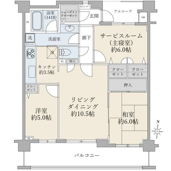 クレッセントポートブリーズ ２ＬＤＫ＋Ｓ＋ＳＩＣ　専有面積：７２．５８平米