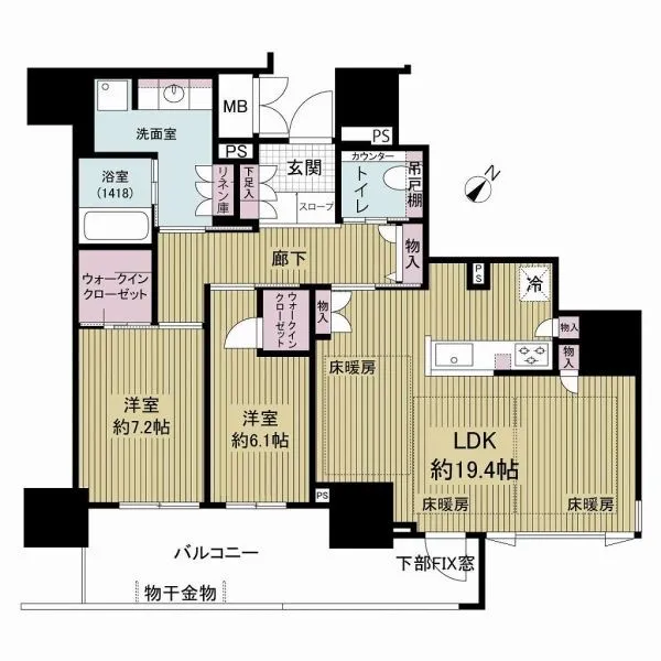 グランドメゾン上町台レジデンスタワー リビングが広く、収納スペースも充実の間取です。