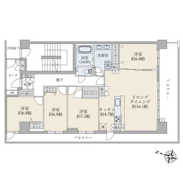 フェアヒルズ南大沢エールコート 【間取図】１０９．７７平米、４ＬＤＫ、全居室６畳以上。