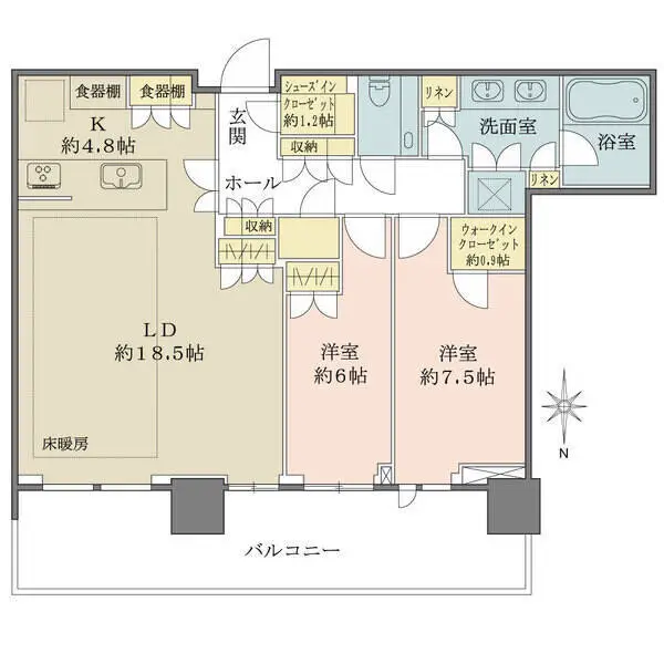 ＨＡＲＵＭＩ　ＦＬＡＧ　ＳＵＮ　ＶＩＬＬＡＧＥ　Ｔ棟　（晴海フラッグサンヴィレッジ） 間取図