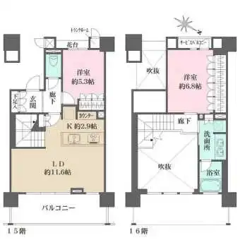 陽当り・眺望良好。LD上部は吹抜け仕様で開放感があります。各洋室の収納やトランクルームなど収納充実。