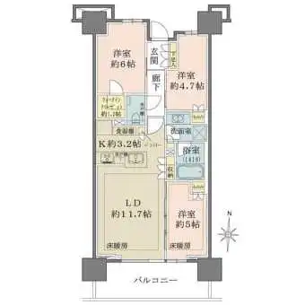 約1.2帖のウォークインクローゼットをはじめリネン庫等全居室に収納スペースがあります。